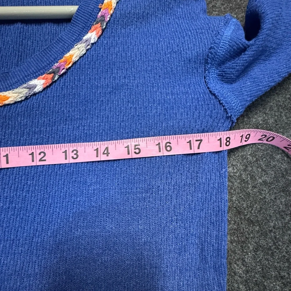 We The Free Free People Blue Thermal Rainbow Trim Long Sleeve Henley Top small - Picture 9 of 10